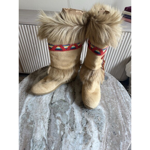 WOMEN'S VINTAGE CIRCA 1980'S TECNICA CREAM GOAT FUR & SHEARLING BOOTS SIZE 39 - Picture 5 of 12